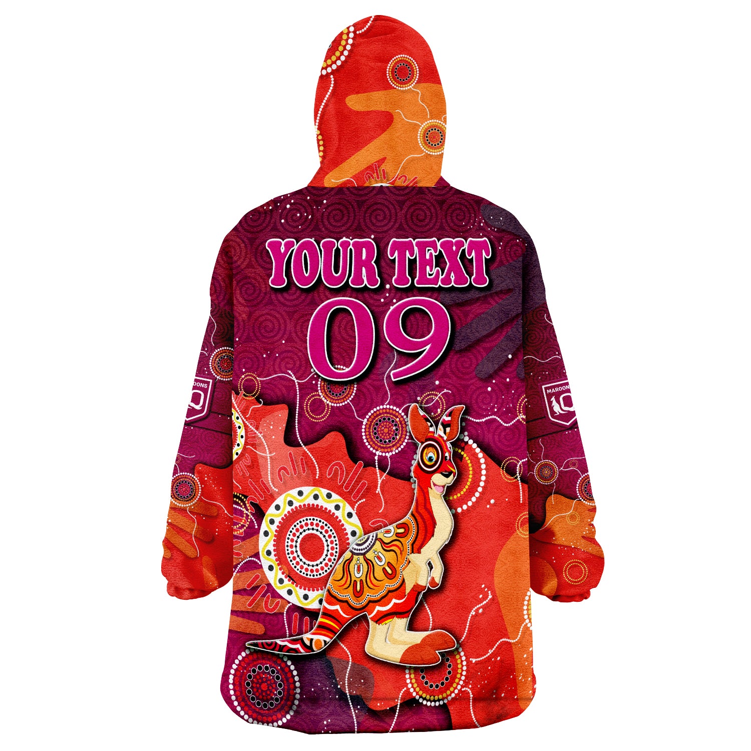 (Custom Personalised) Queenslanders Rugby Maroons Aboriginal Style Wearable Blanket Hoodie - Vibe Hoodie Shop