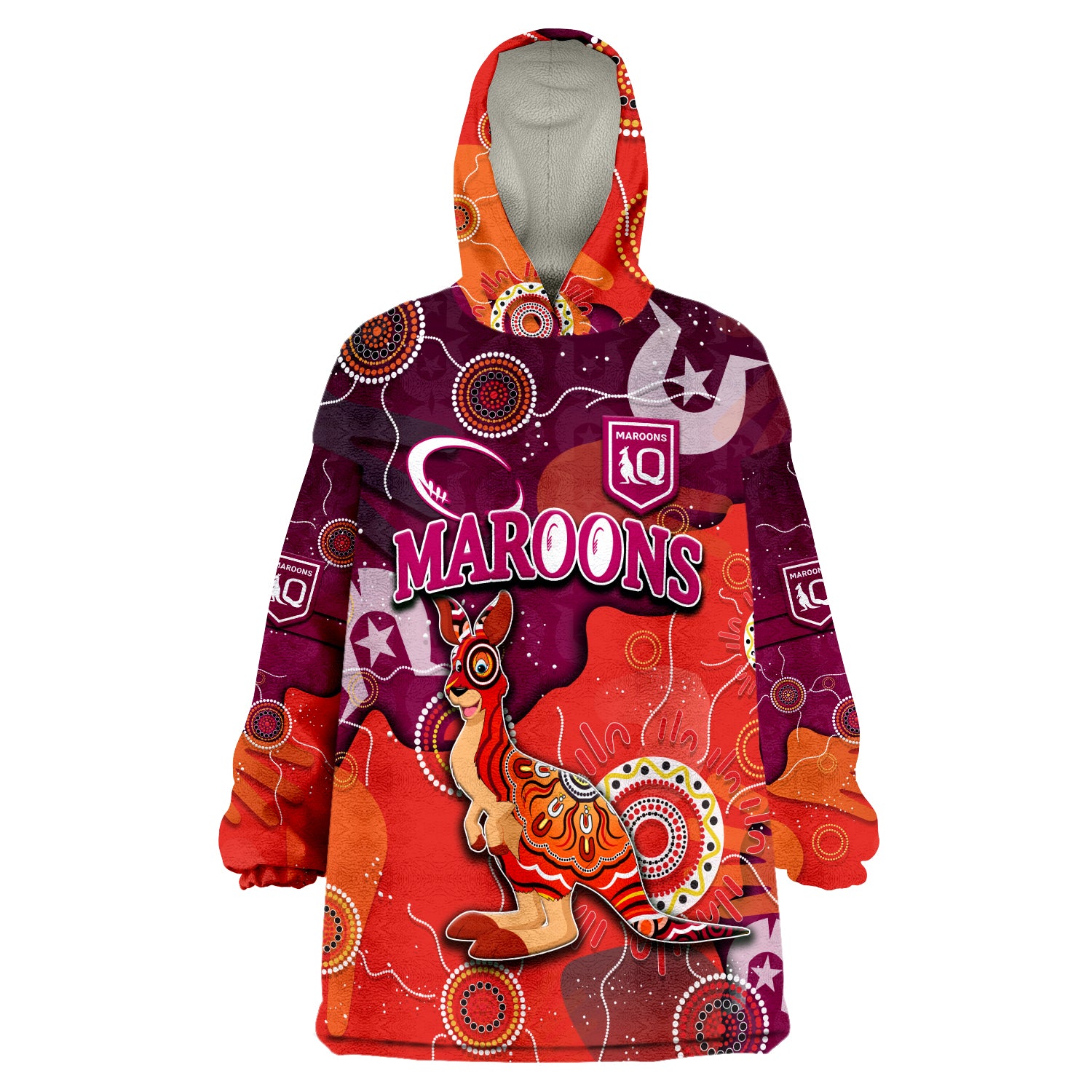 (Custom Personalised) Queenslanders Rugby NAIDOC Week 2022 Aboriginal Style Wearable Blanket Hoodie - Vibe Hoodie Shop