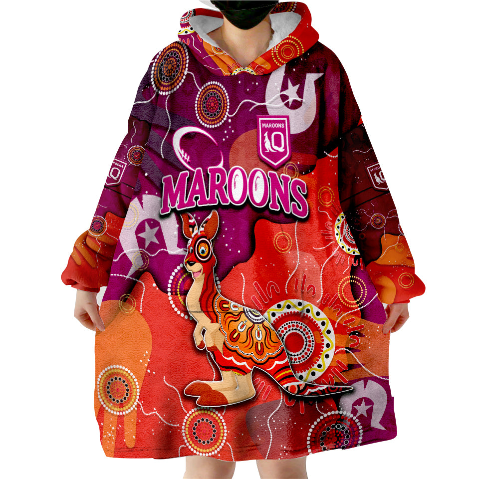 (Custom Personalised) Queenslanders Rugby NAIDOC Week 2022 Aboriginal Style Wearable Blanket Hoodie - Vibe Hoodie Shop