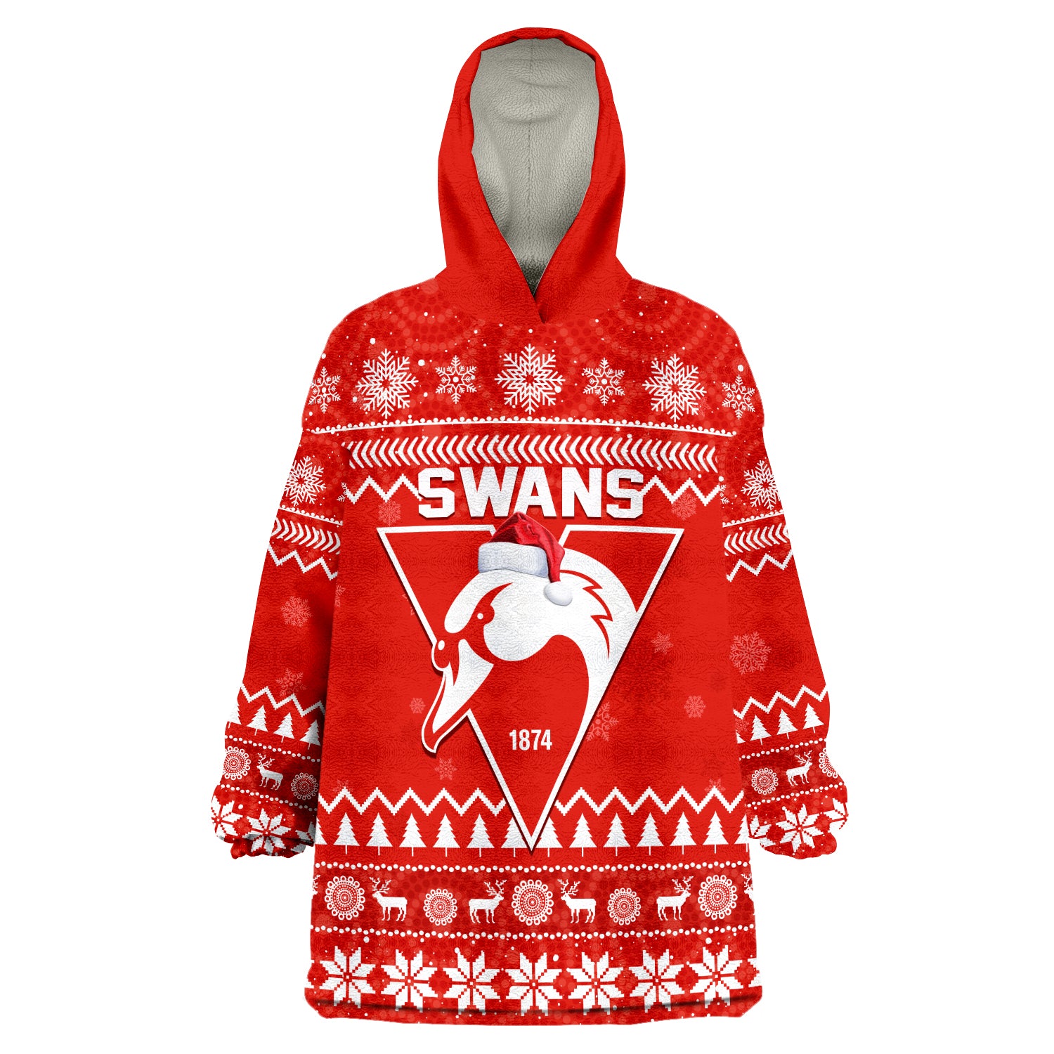 (Custom Personalised) Swans Football Christmas Sydney Indigenous Merry Xmas Wearable Blanket Hoodie - Vibe Hoodie Shop