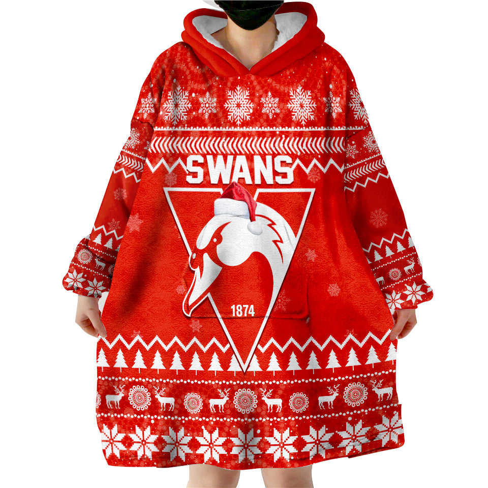 (Custom Personalised) Swans Football Christmas Sydney Indigenous Merry Xmas Wearable Blanket Hoodie - Vibe Hoodie Shop