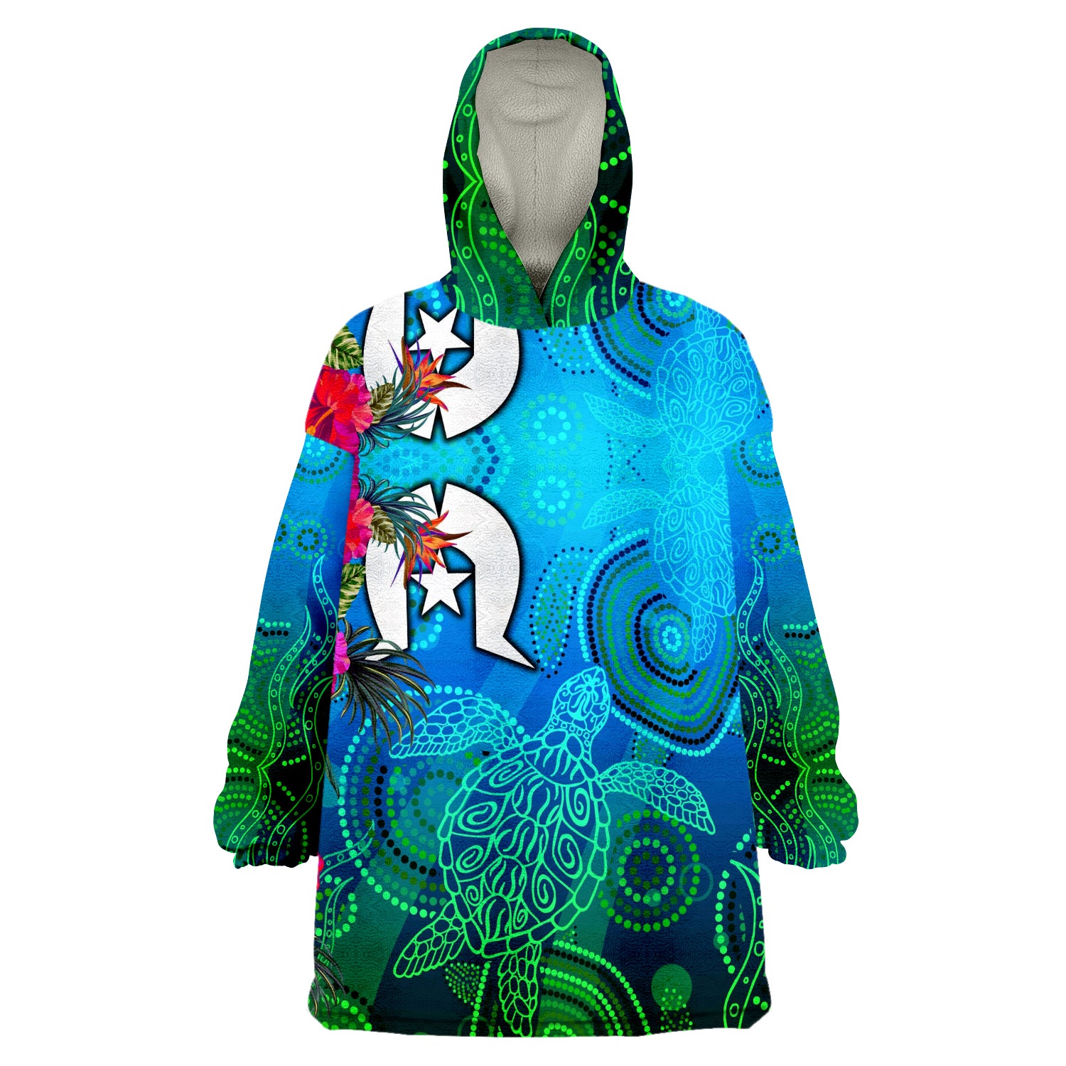 (Custom Personalised) Torres Strait Blue Sea With Hibiscus Wearable Blanket Hoodie - Vibe Hoodie Shop