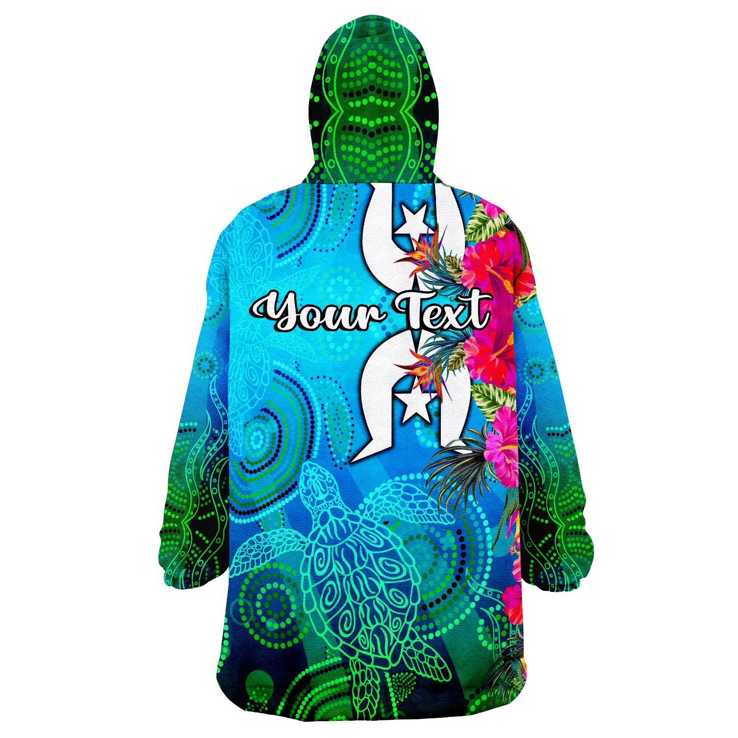 (Custom Personalised) Torres Strait Blue Sea With Hibiscus Wearable Blanket Hoodie - Vibe Hoodie Shop