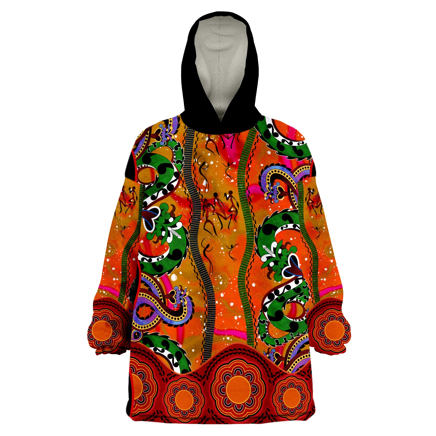 (Custom Text And Number) Aboriginal Aussie Indigenous Patterns Orange Wearable Blanket Hoodie - Vibe Hoodie Shop