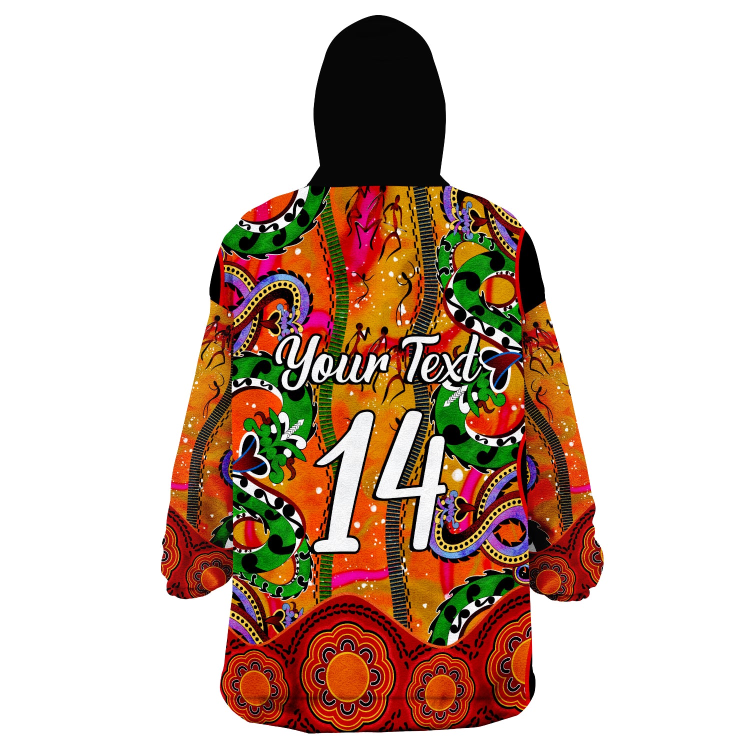 (Custom Text And Number) Aboriginal Aussie Indigenous Patterns Orange Wearable Blanket Hoodie - Vibe Hoodie Shop