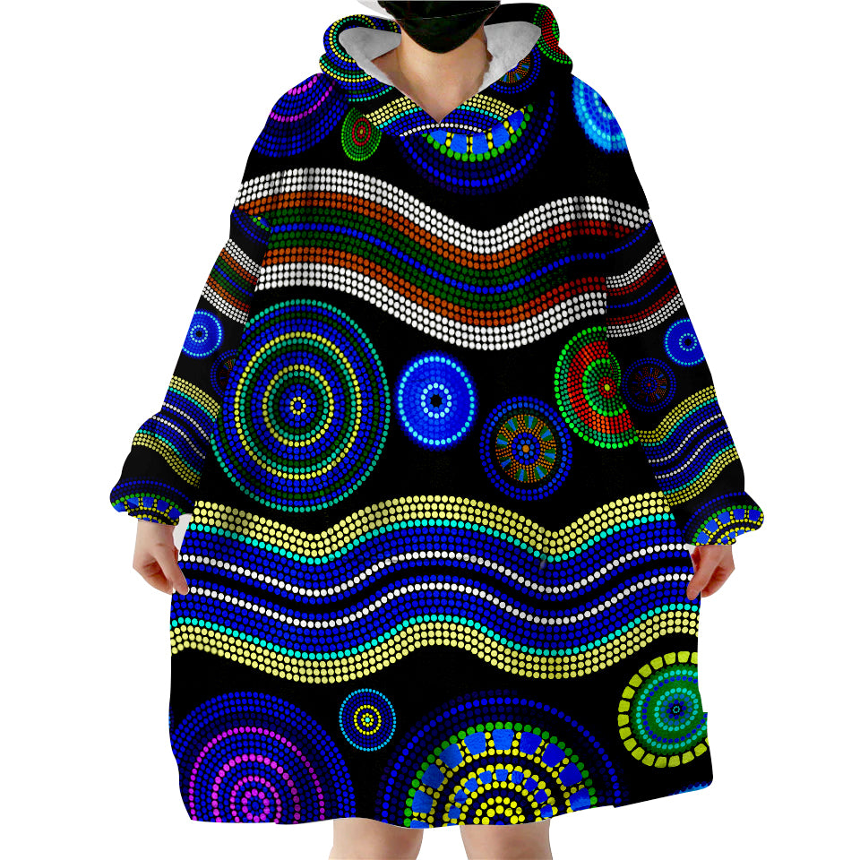 (Custom Text And Number) Aboriginal Dot Unique Style Ver.01 Wearable Blanket Hoodie - Vibe Hoodie Shop