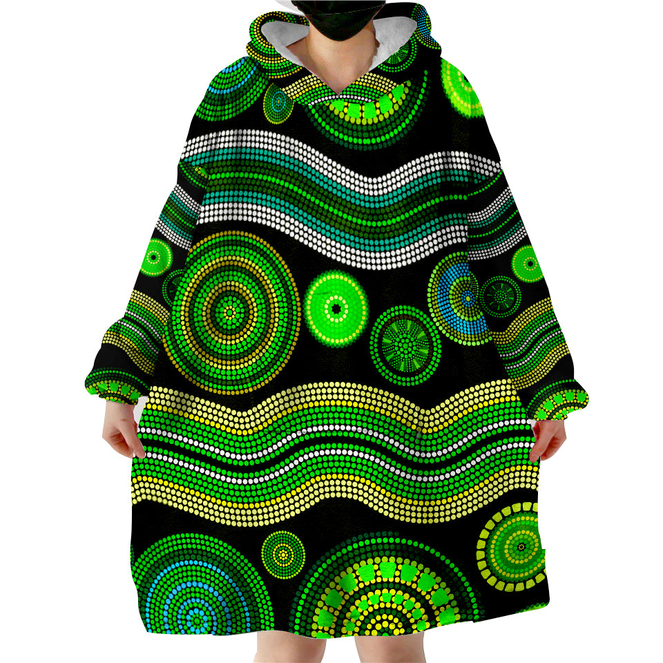 (Custom Text And Number) Aboriginal Dot Unique Style Ver.03 Wearable Blanket Hoodie - Vibe Hoodie Shop