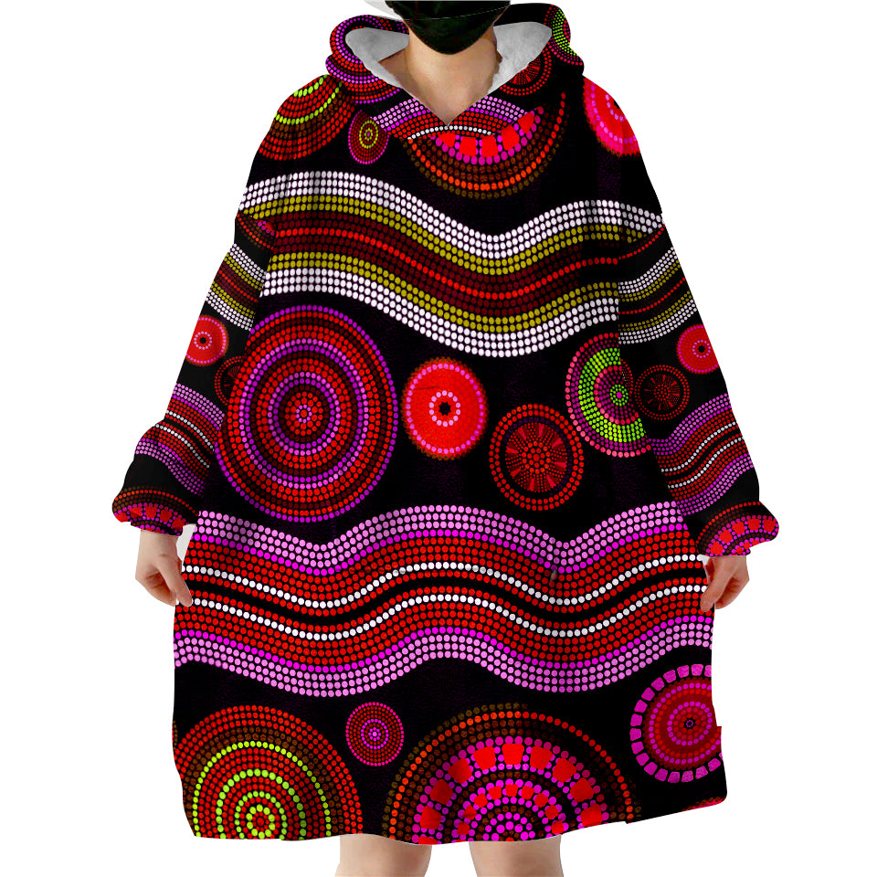 (Custom Text And Number) Aboriginal Dot Unique Style Ver.04 Wearable Blanket Hoodie - Vibe Hoodie Shop