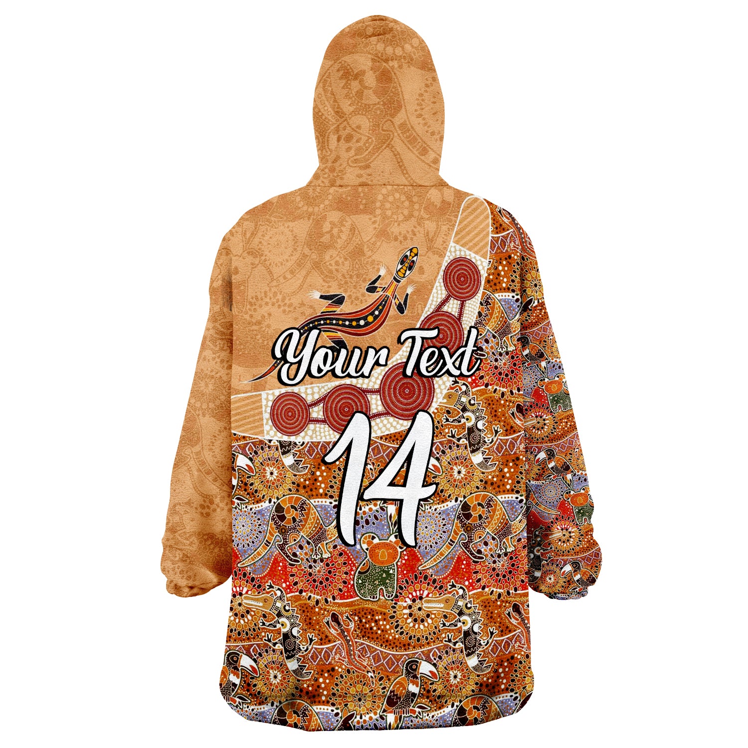 (Custom Text And Number) Aboriginal Lizard Patterns Boomerang Circle Dot Painting Ver.01 Wearable Blanket Hoodie - Vibe Hoodie Shop