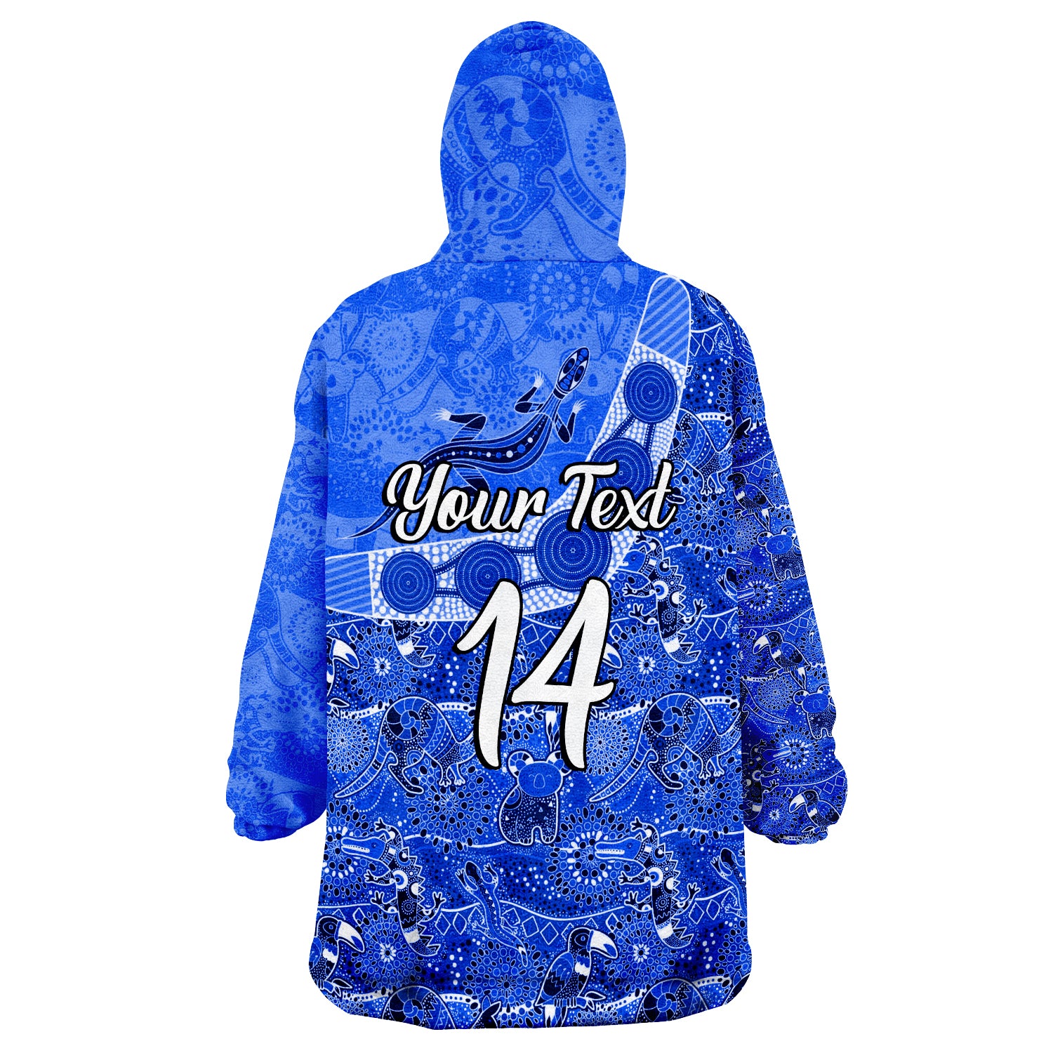 (Custom Text And Number) Aboriginal Lizard Patterns Boomerang Circle Dot Painting Ver.03 Wearable Blanket Hoodie - Vibe Hoodie Shop