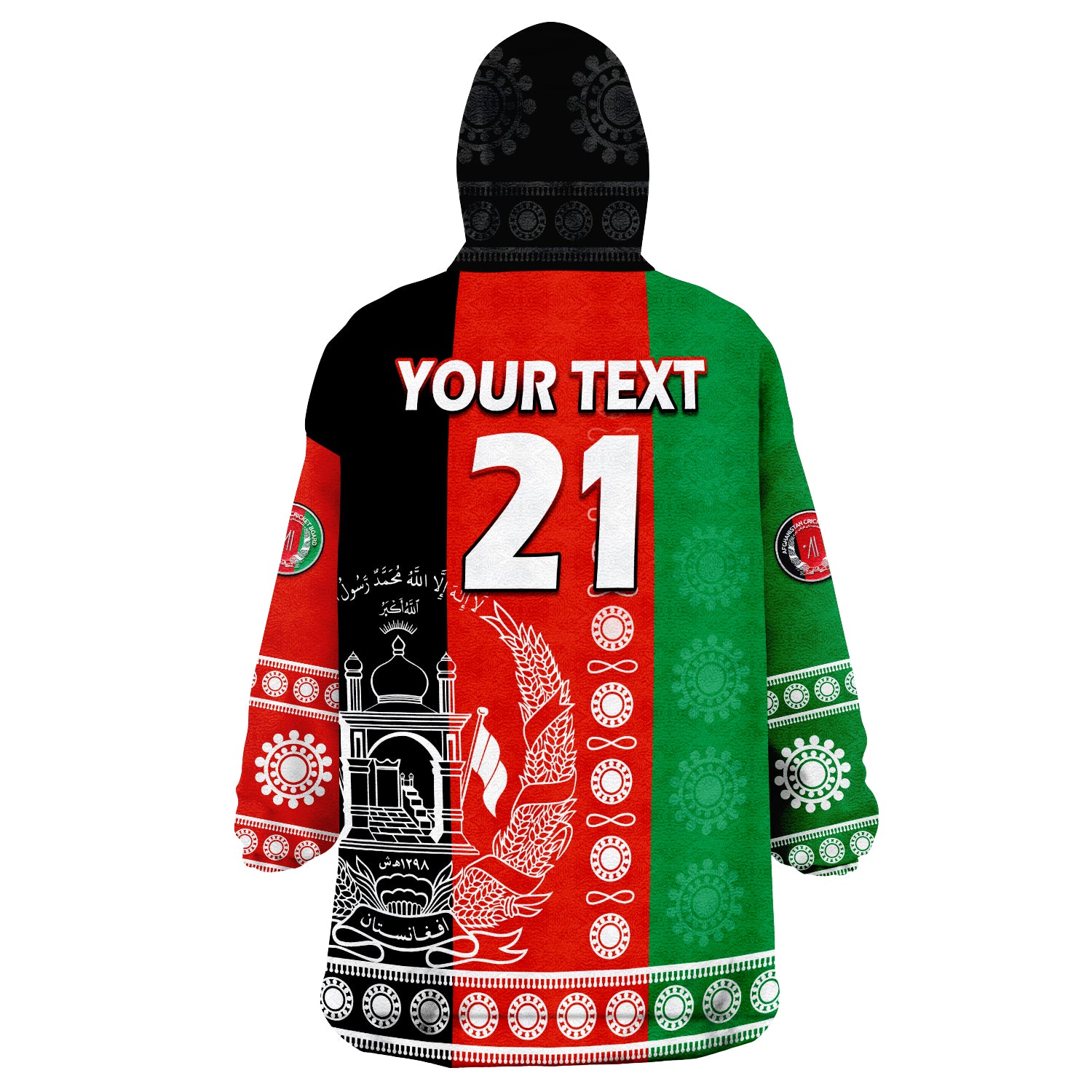 (Custom Text And Number) Afghanistan Men's Cricket Team Afghan Traditional Pattern Wearable Blanket Hoodie - Vibe Hoodie Shop