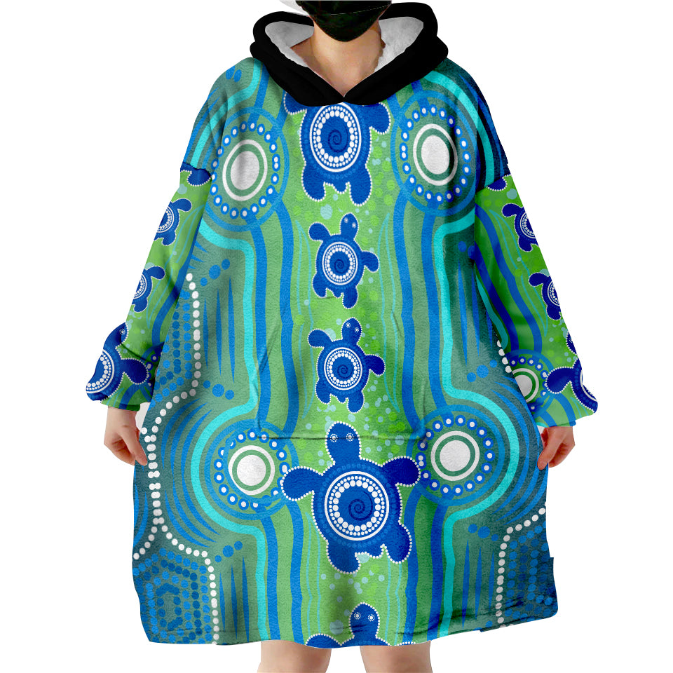 (Custom Text And Number) Aussie Aboriginal Sea Turtle Ver.01 Wearable Blanket Hoodie - Vibe Hoodie Shop