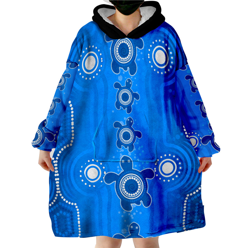 (Custom Text And Number) Aussie Aboriginal Sea Turtle Ver.03 Wearable Blanket Hoodie - Vibe Hoodie Shop