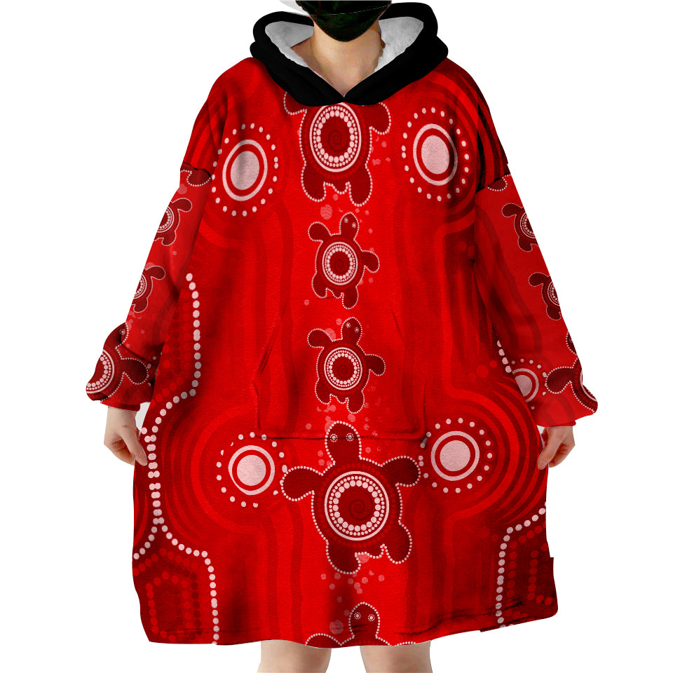 (Custom Text And Number) Aussie Aboriginal Sea Turtle Ver.04 Wearable Blanket Hoodie - Vibe Hoodie Shop