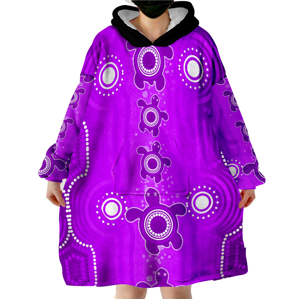 (Custom Text And Number) Aussie Aboriginal Sea Turtle Ver.06 Wearable Blanket Hoodie - Vibe Hoodie Shop