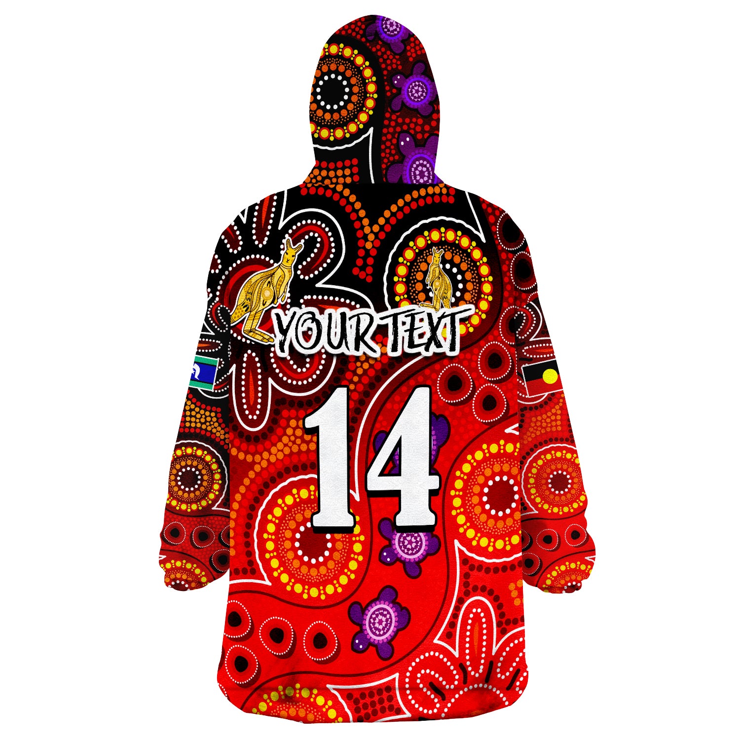 (Custom Text And Number) Australia NAIDOC Week Australian Aboriginal Dhari Kangaroo Artsy Style Wearable Blanket Hoodie - Vibe Hoodie Shop