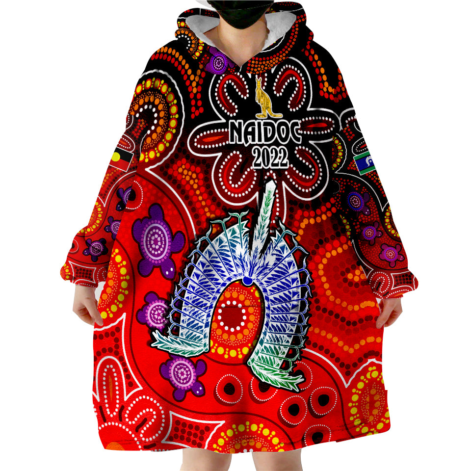 (Custom Text And Number) Australia NAIDOC Week Australian Aboriginal Dhari Kangaroo Artsy Style Wearable Blanket Hoodie - Vibe Hoodie Shop