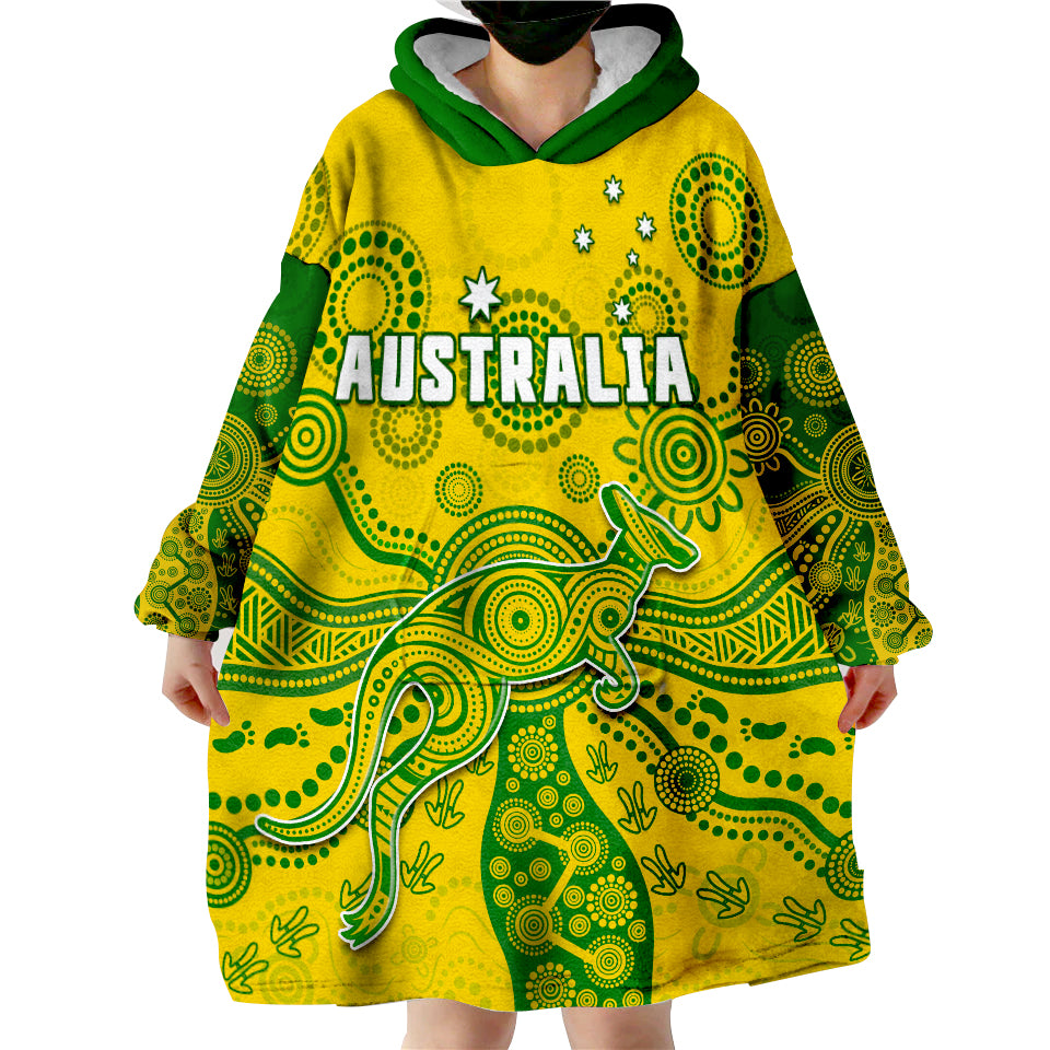 (Custom Text And Number) Australia National Colours Proud Aussie Special Indigenous Wearable Blanket Hoodie - Vibe Hoodie Shop