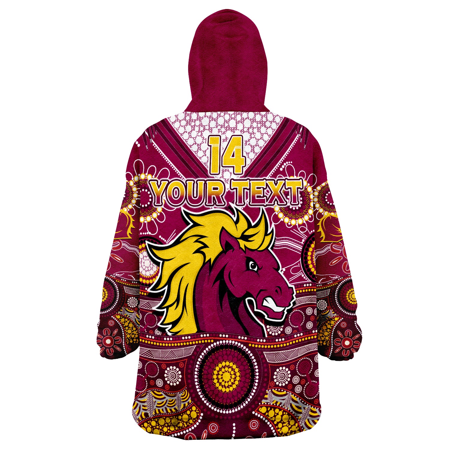 (Custom Text And Number) Broncos Rugby Indigenous Pattern Artsy Ver.02 Wearable Blanket Hoodie - Vibe Hoodie Shop