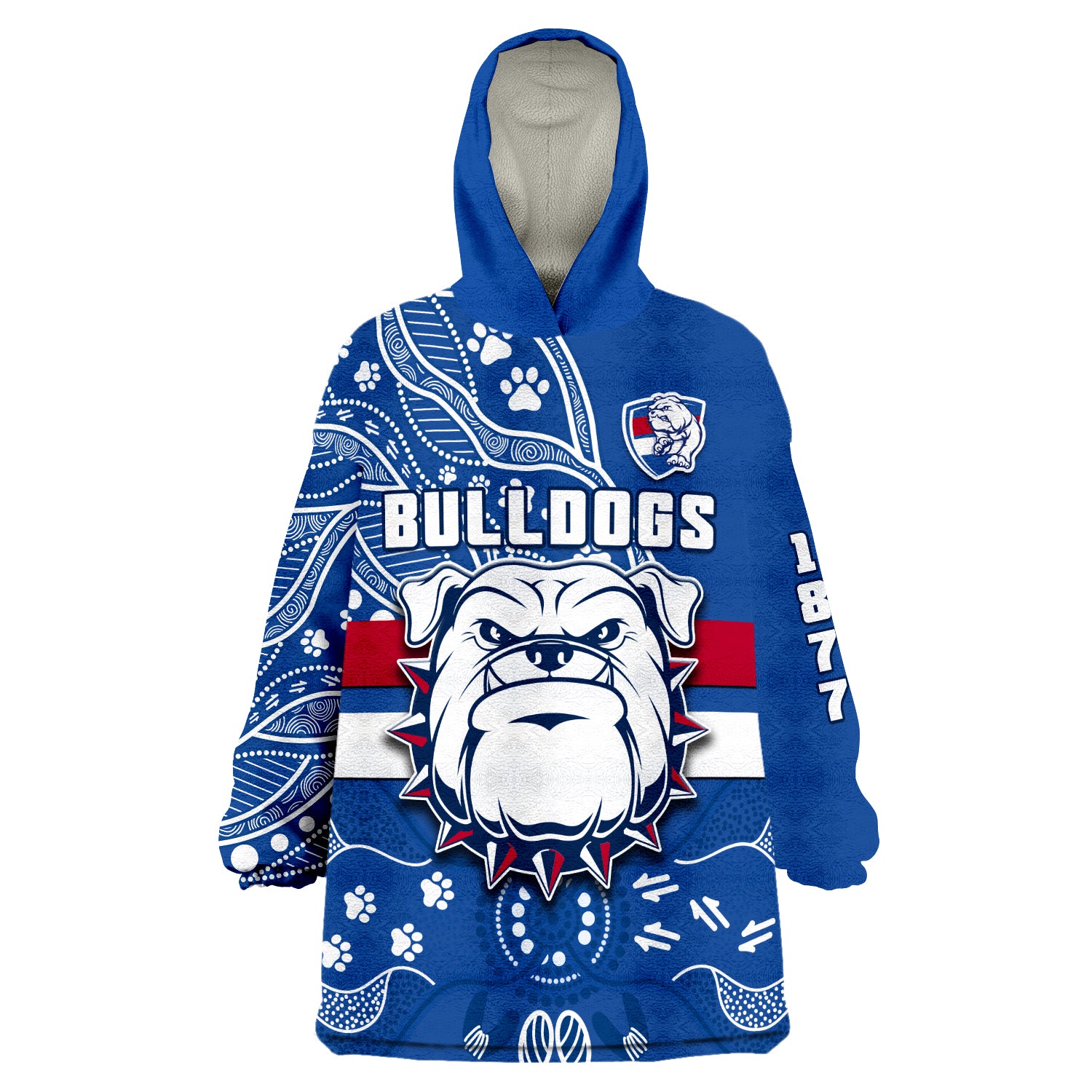 (Custom Text And Number) Bulldogs Football Scraggers 1877 Aboriginal Dot Painting Newest Version Wearable Blanket Hoodie - Vibe Hoodie Shop