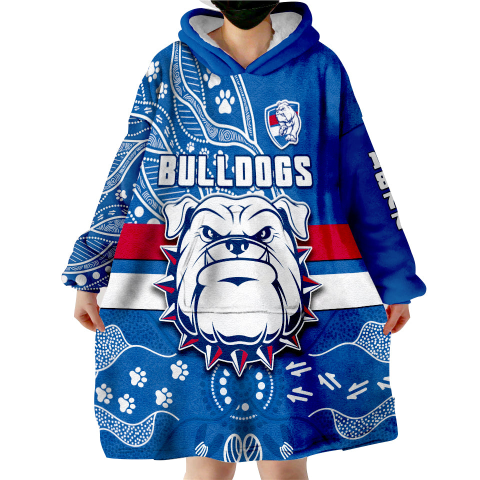 (Custom Text And Number) Bulldogs Football Scraggers 1877 Aboriginal Dot Painting Newest Version Wearable Blanket Hoodie - Vibe Hoodie Shop