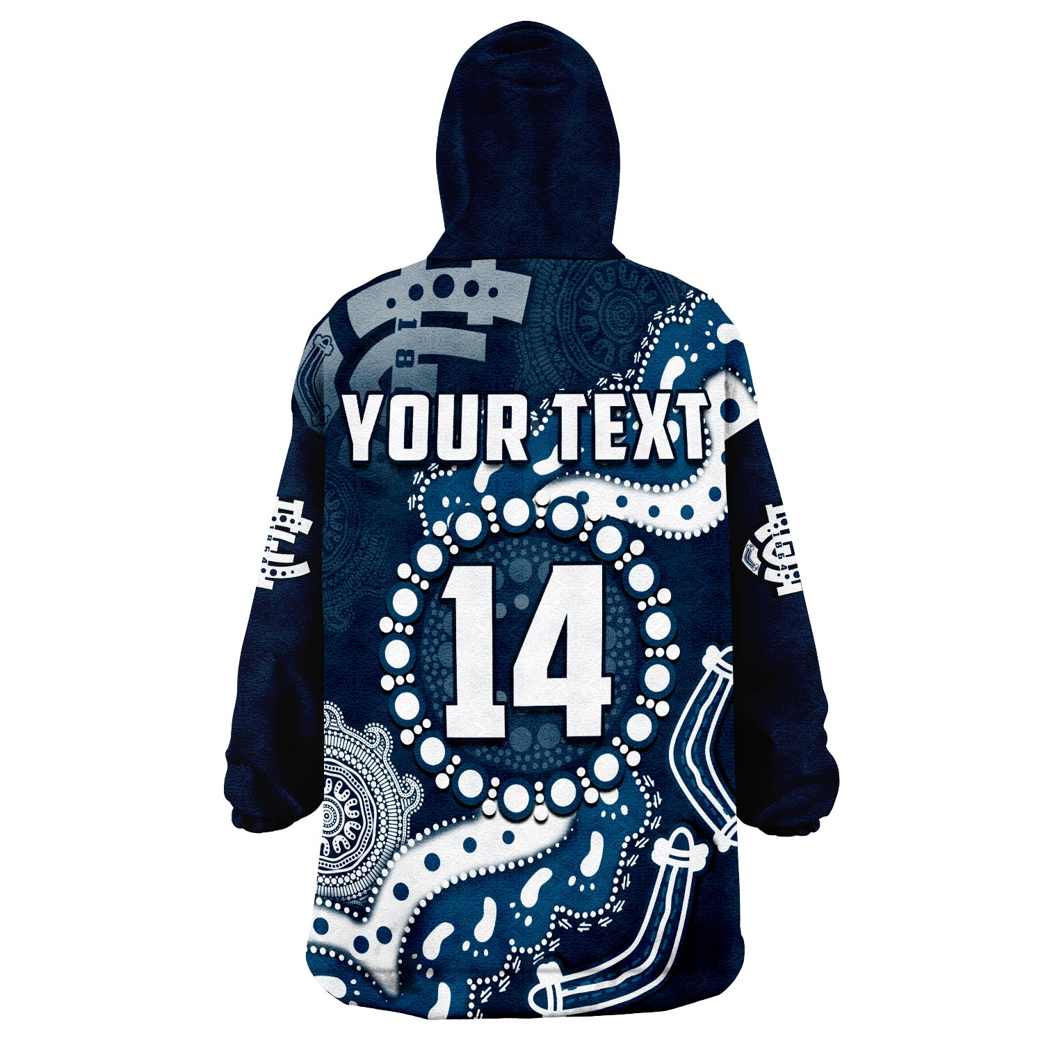 (Custom Text And Number) Carlton Football Blues 1864 Boomerang Indigenous Artsy Wearable Blanket Hoodie - Vibe Hoodie Shop