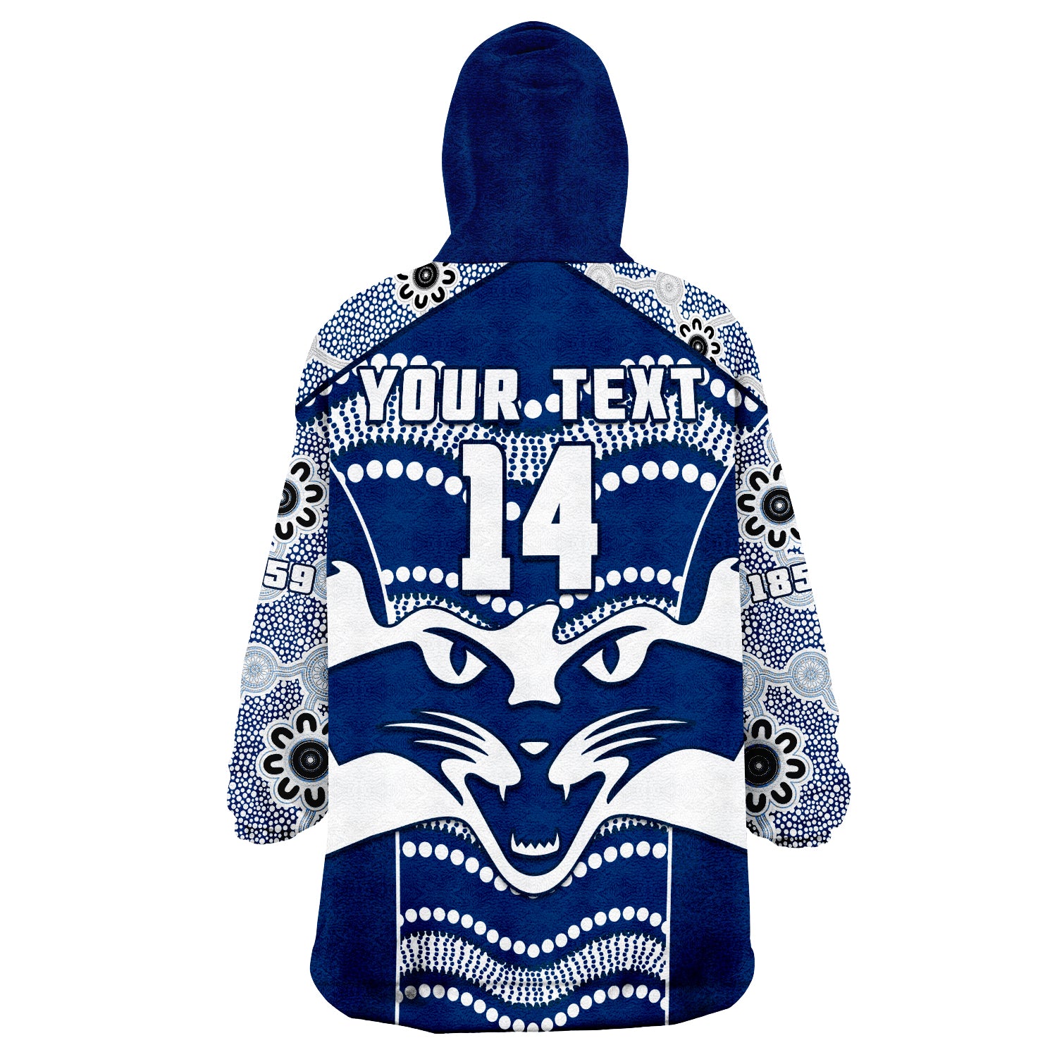 (Custom Text And Number) Cats Football Geelong 1859 Indigenous Sporty Version Wearable Blanket Hoodie - Vibe Hoodie Shop