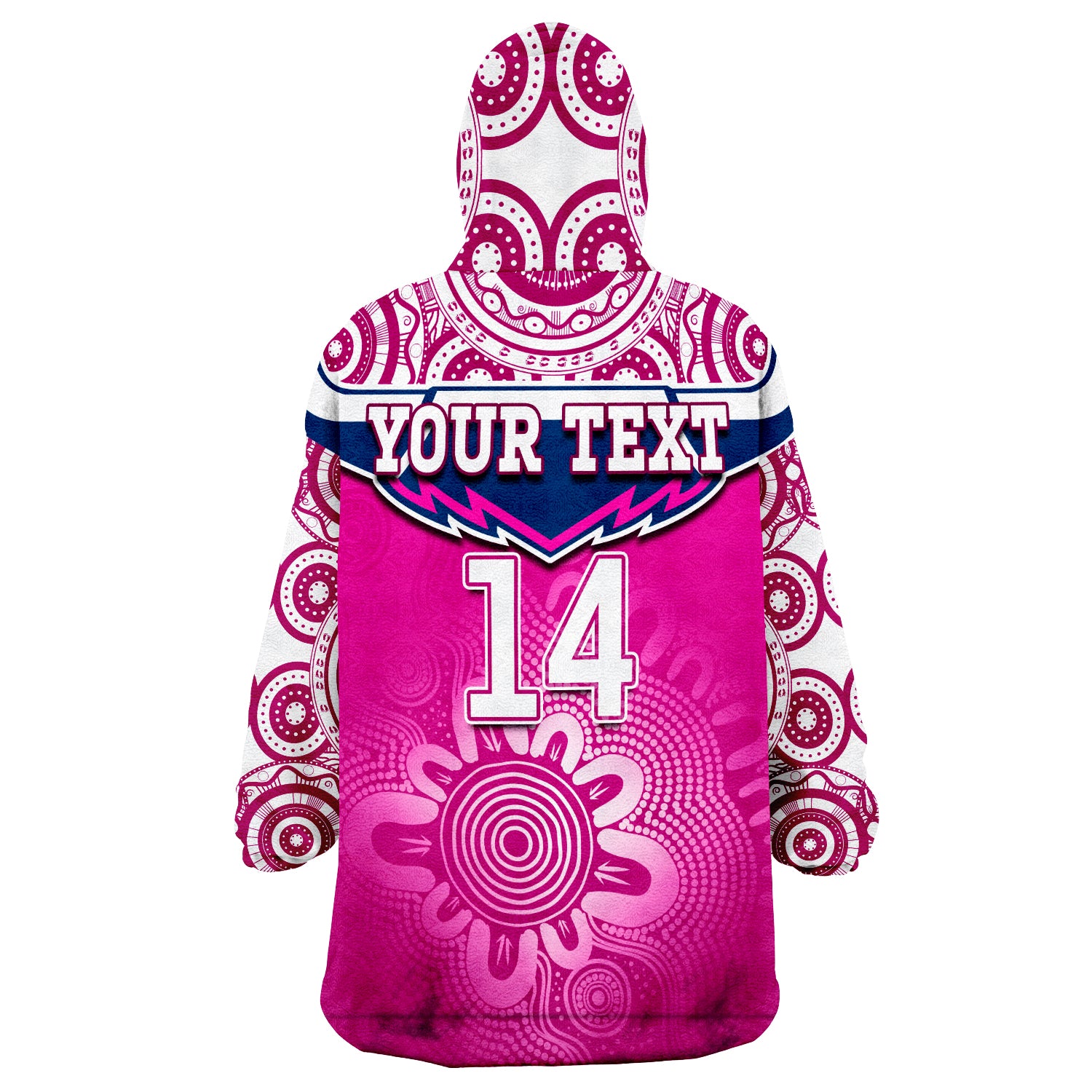 (Custom Text And Number) Cowboys Rugby Aboriginal Pattern Pink Version Wearable Blanket Hoodie - Vibe Hoodie Shop