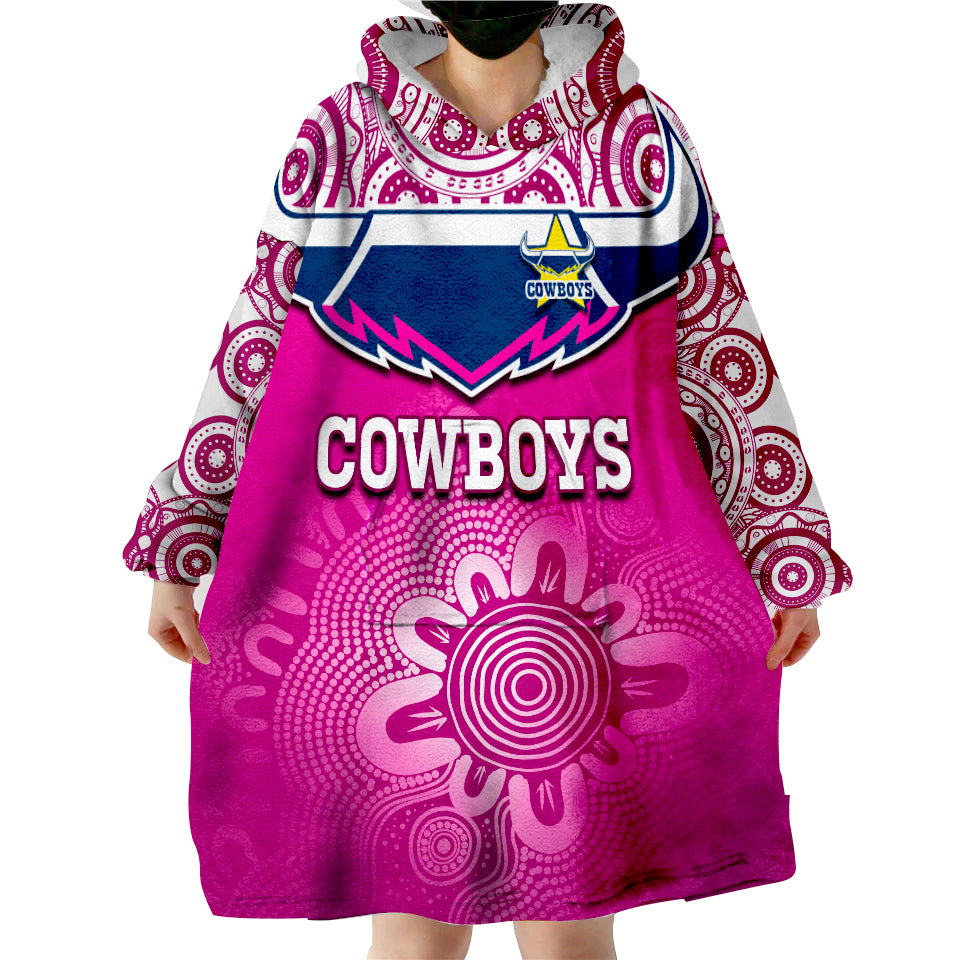 (Custom Text And Number) Cowboys Rugby Aboriginal Pattern Pink Version Wearable Blanket Hoodie - Vibe Hoodie Shop
