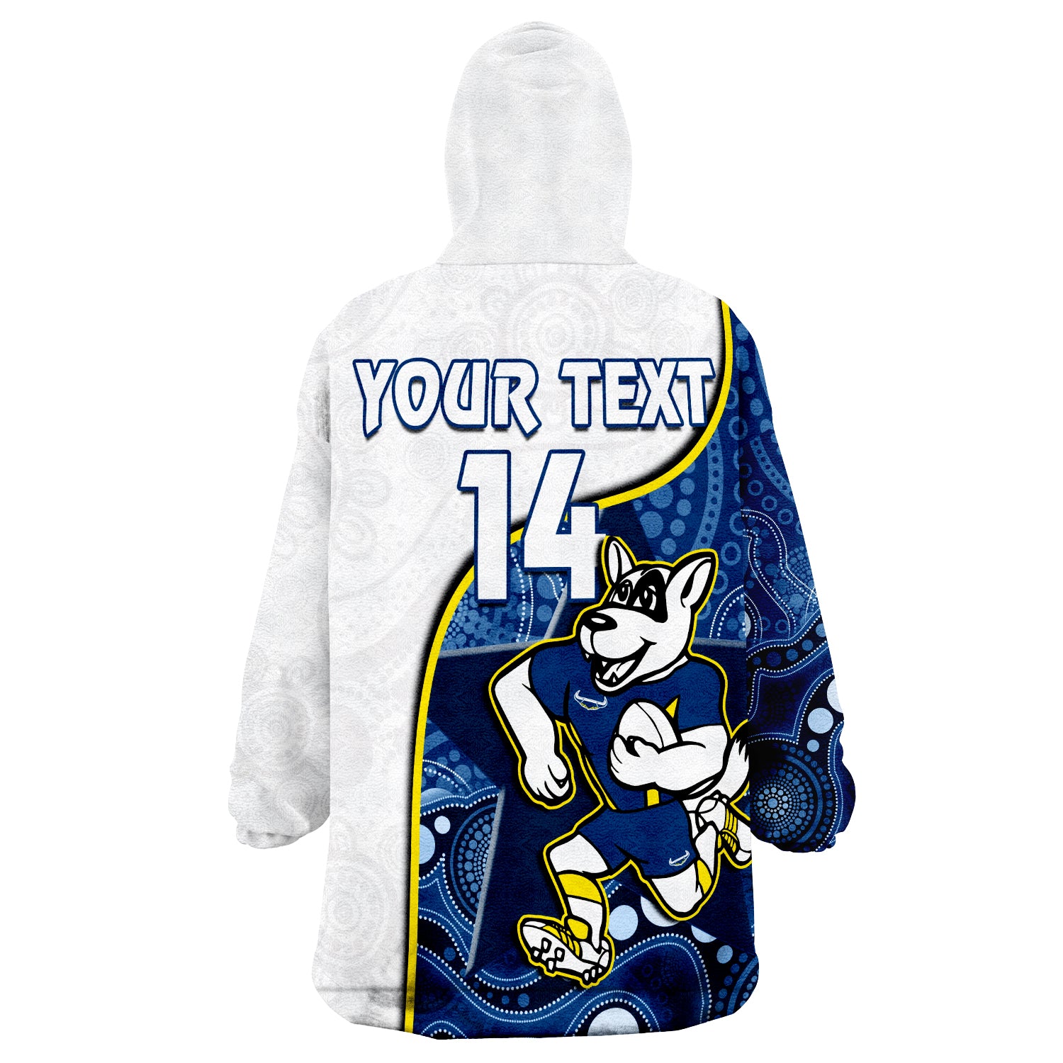 (Custom Text And Number) Cowboys Rugby Macost Indigenous Pattern 2022 Premiers Wearable Blanket Hoodie - Vibe Hoodie Shop