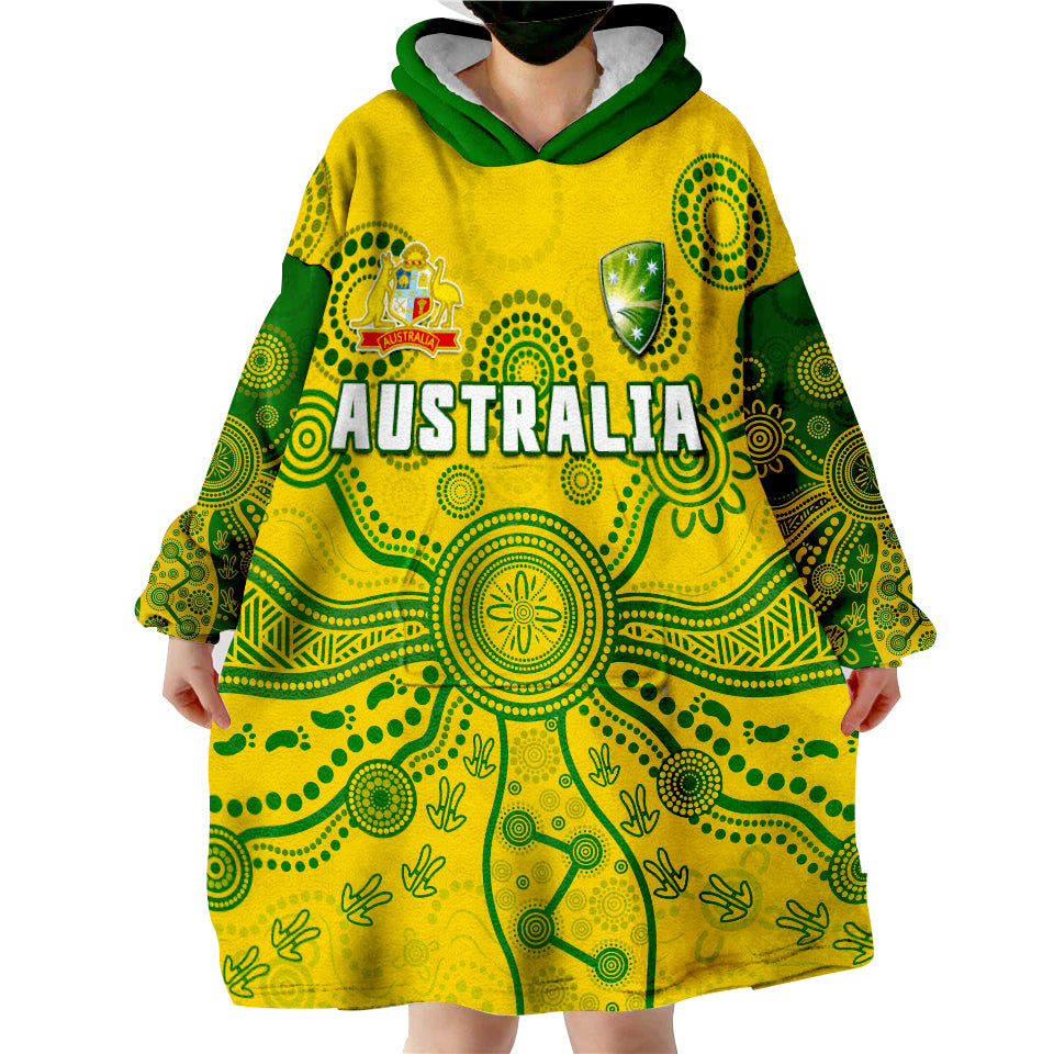 (Custom Text And Number) Cricket Australia Aussie 2022 Indigenous Special Version Wearable Blanket Hoodie - Vibe Hoodie Shop