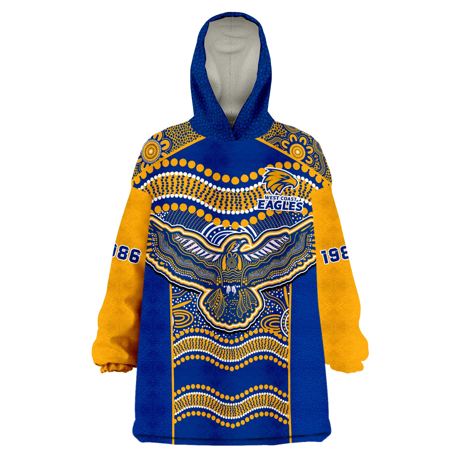 (Custom Text And Number) Eagles Football West Coast 1986 Aboriginal Sporty Style Wearable Blanket Hoodie - Vibe Hoodie Shop