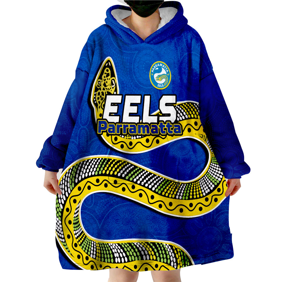 (Custom Text And Number) Eels Rugby Aboriginal Art Simple Style Wearable Blanket Hoodie - Vibe Hoodie Shop