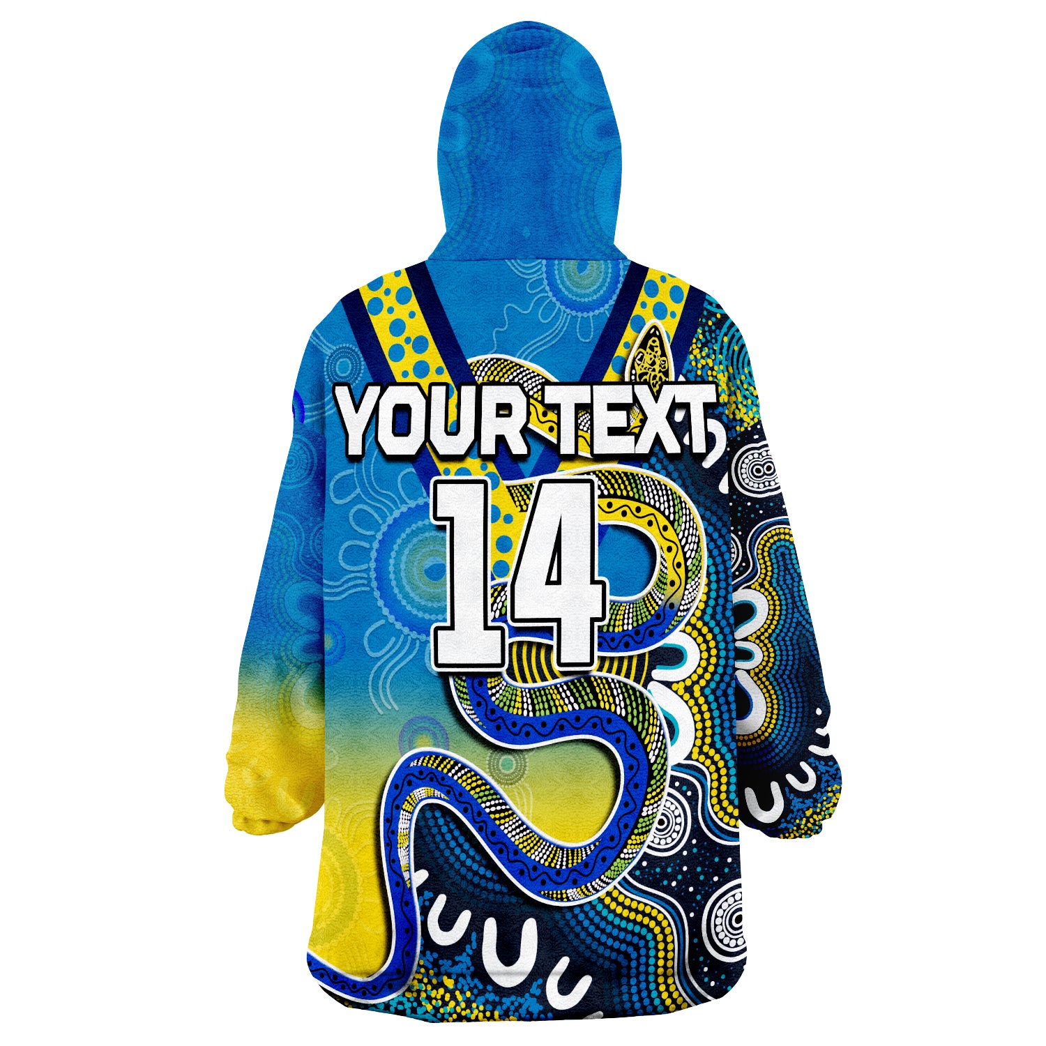 (Custom Text And Number) Eels Rugby Aboriginal Art Sporty Style Wearable Blanket Hoodie - Vibe Hoodie Shop