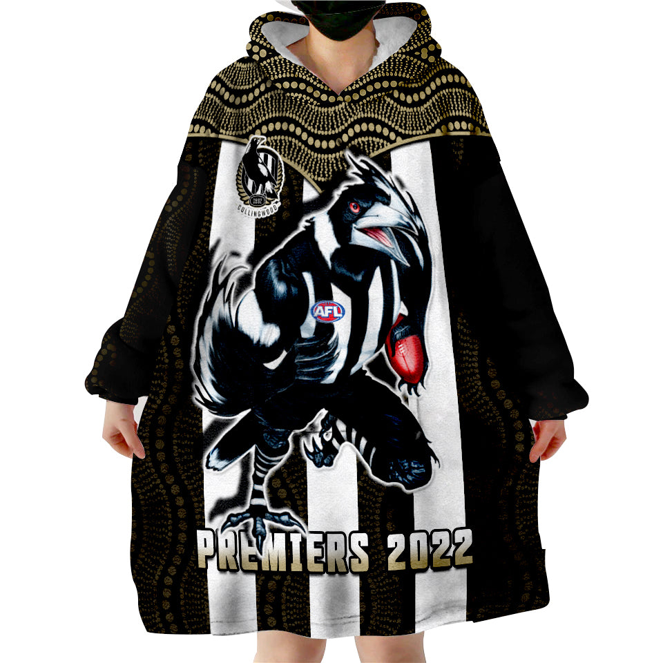 (Custom Text And Number) Magpies Football Collingwood 1892 Indigenous Sporty Style Wearable Blanket Hoodie - Vibe Hoodie Shop