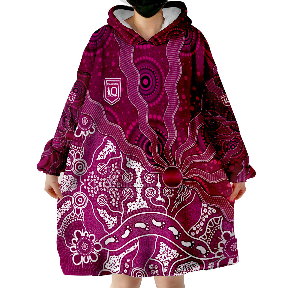 (Custom Text and Number) Maroons Rugby Fascinated Aboriginal Queenslanders Wearable Blanket Hoodie - Vibe Hoodie Shop