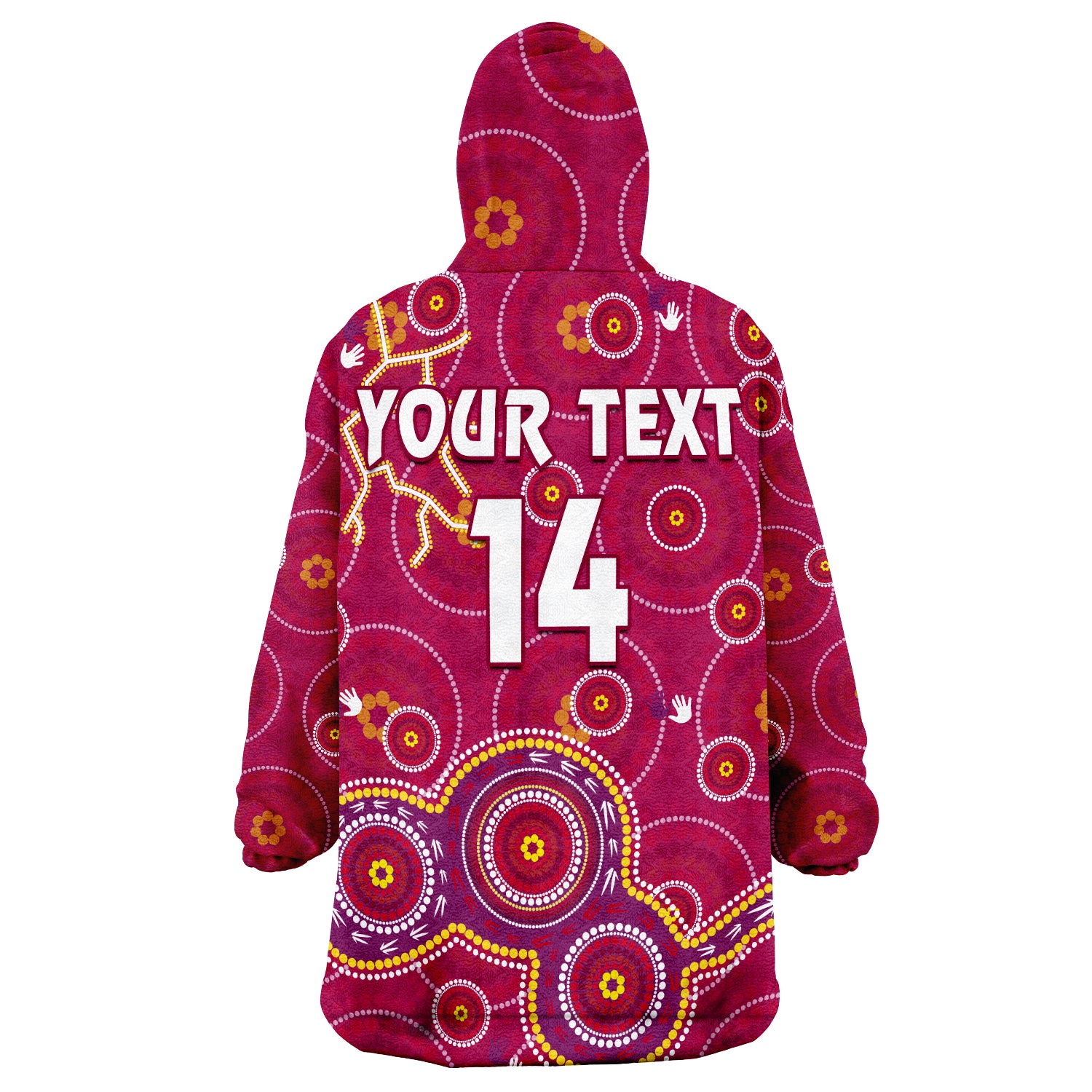 (Custom Text And Number) Maroons Rugby Kangaroo Indigenous Pattern Unique Version Wearable Blanket Hoodie - Vibe Hoodie Shop