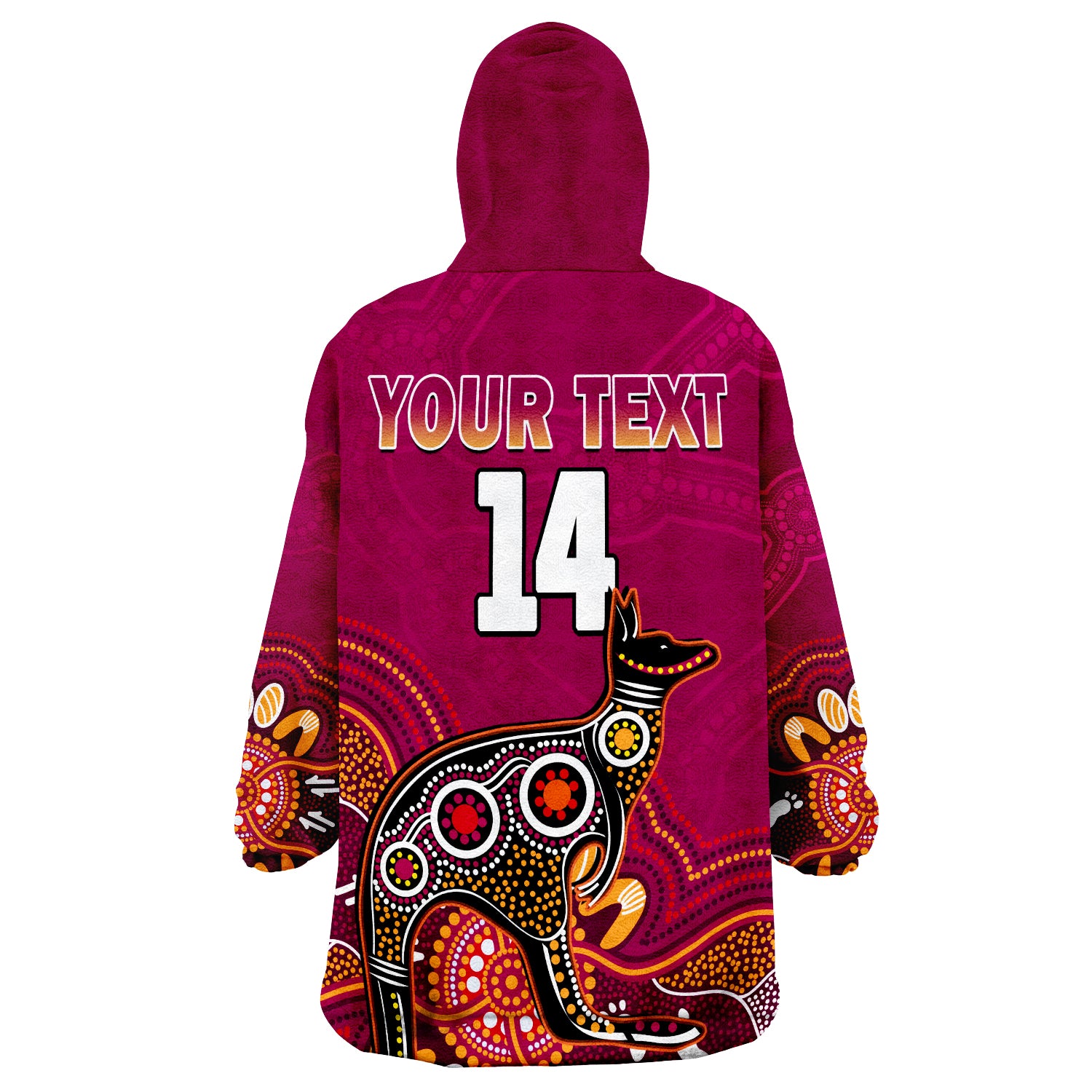 (Custom Text And Number) Maroons Rugby Queensland Kangaroo Aboriginal Dot Paintings Wearable Blanket Hoodie - Vibe Hoodie Shop