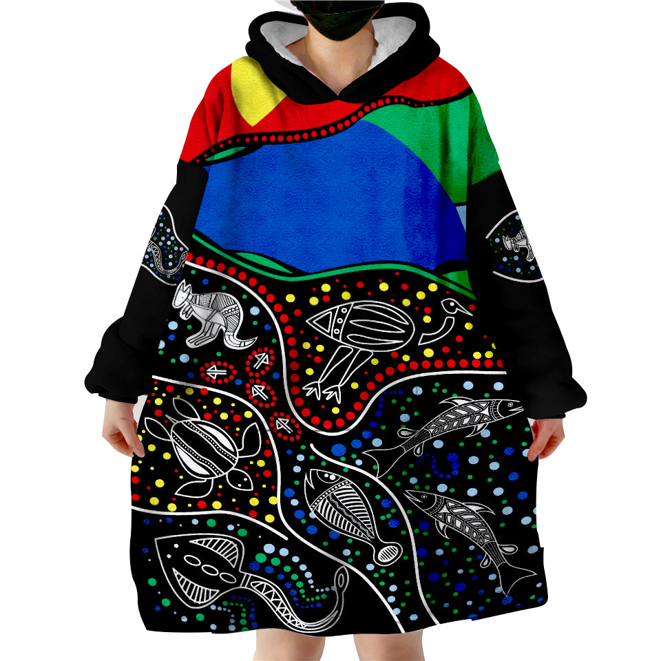 (Custom Text and Number) NAIDOC Week National Aborigines And Torres Strait Islander Animals Aboriginal Art Wearable Blanket Hoodie - Vibe Hoodie Shop