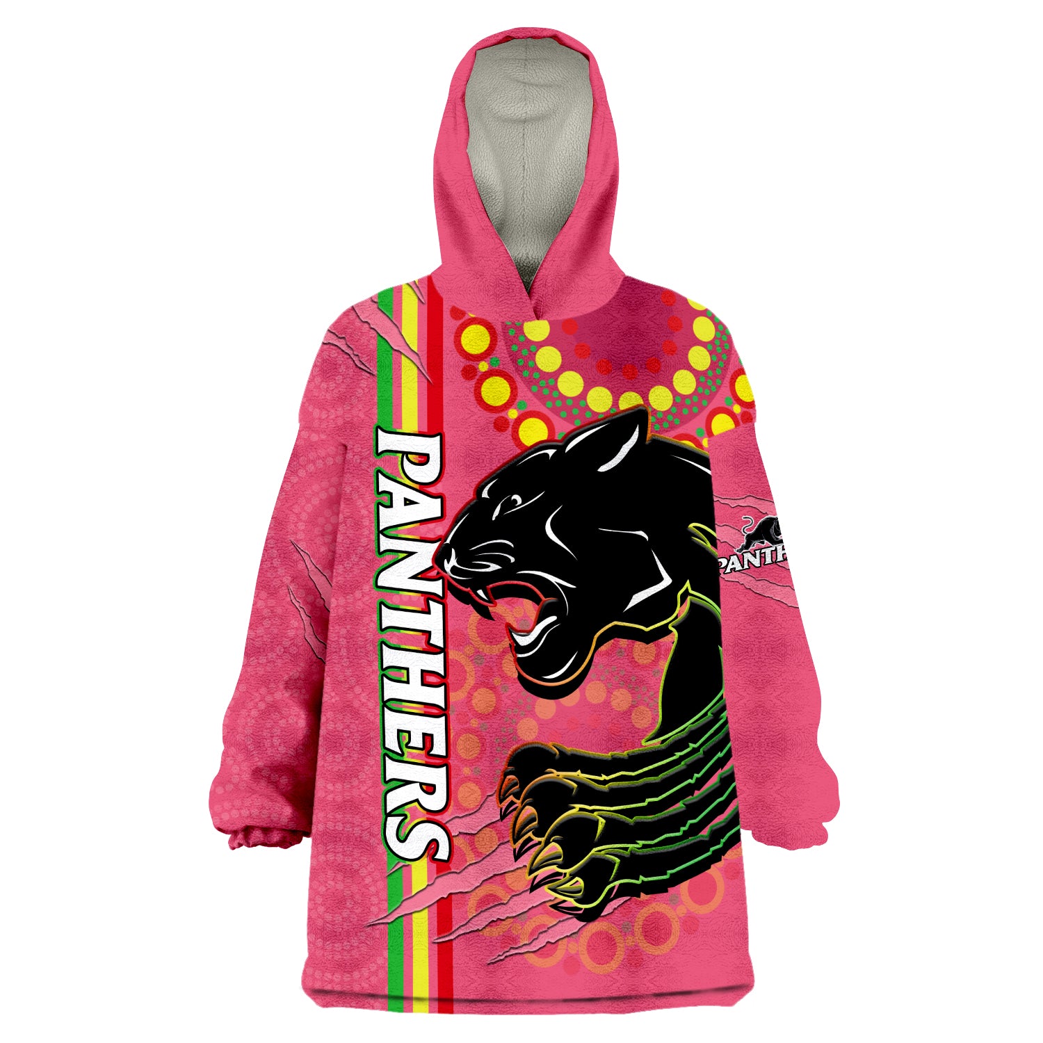 (Custom Text And Number) Panthers Rugby The Mountain Men Aboriginal Art Dynamic Pink Version Wearable Blanket Hoodie - Vibe Hoodie Shop