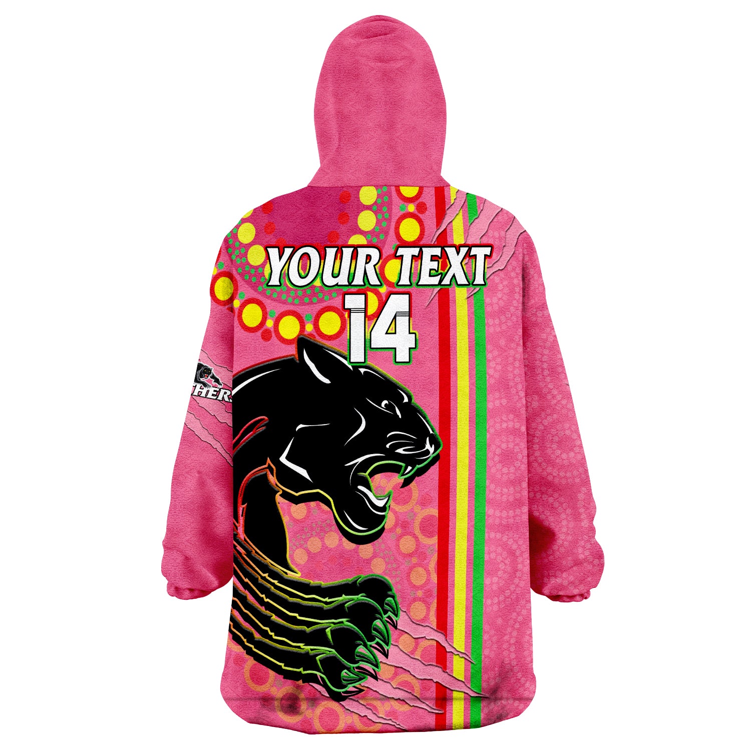 (Custom Text And Number) Panthers Rugby The Mountain Men Aboriginal Art Dynamic Pink Version Wearable Blanket Hoodie - Vibe Hoodie Shop