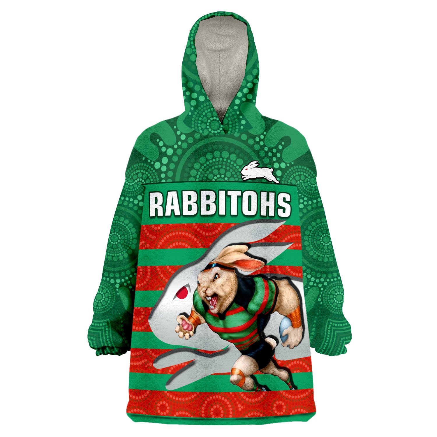 (Custom Text And Number) Rabbitohs Rugby Aboriginal Dot Painting Glory Glory Sporty Style Wearable Blanket Hoodie - Vibe Hoodie Shop