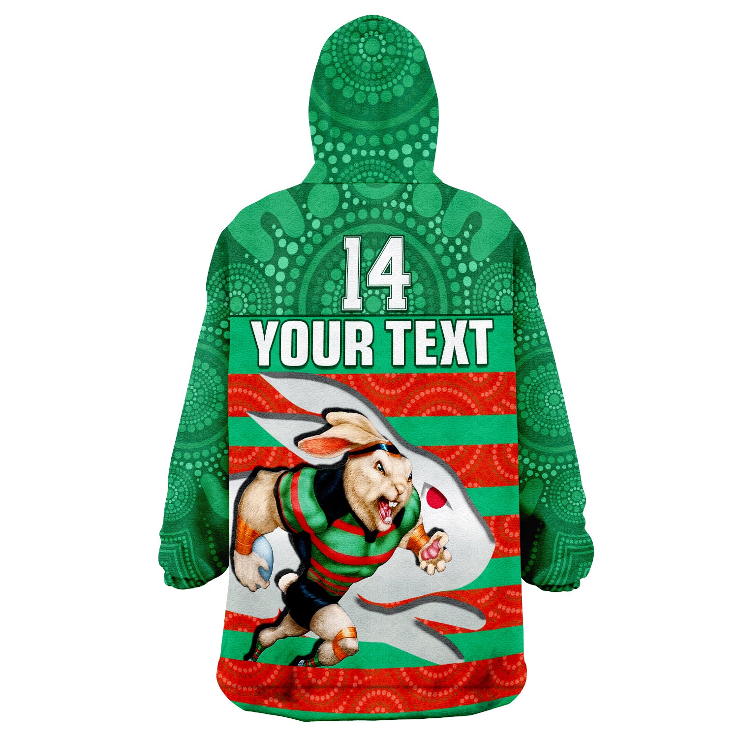 (Custom Text And Number) Rabbitohs Rugby Aboriginal Dot Painting Glory Glory Sporty Style Wearable Blanket Hoodie - Vibe Hoodie Shop