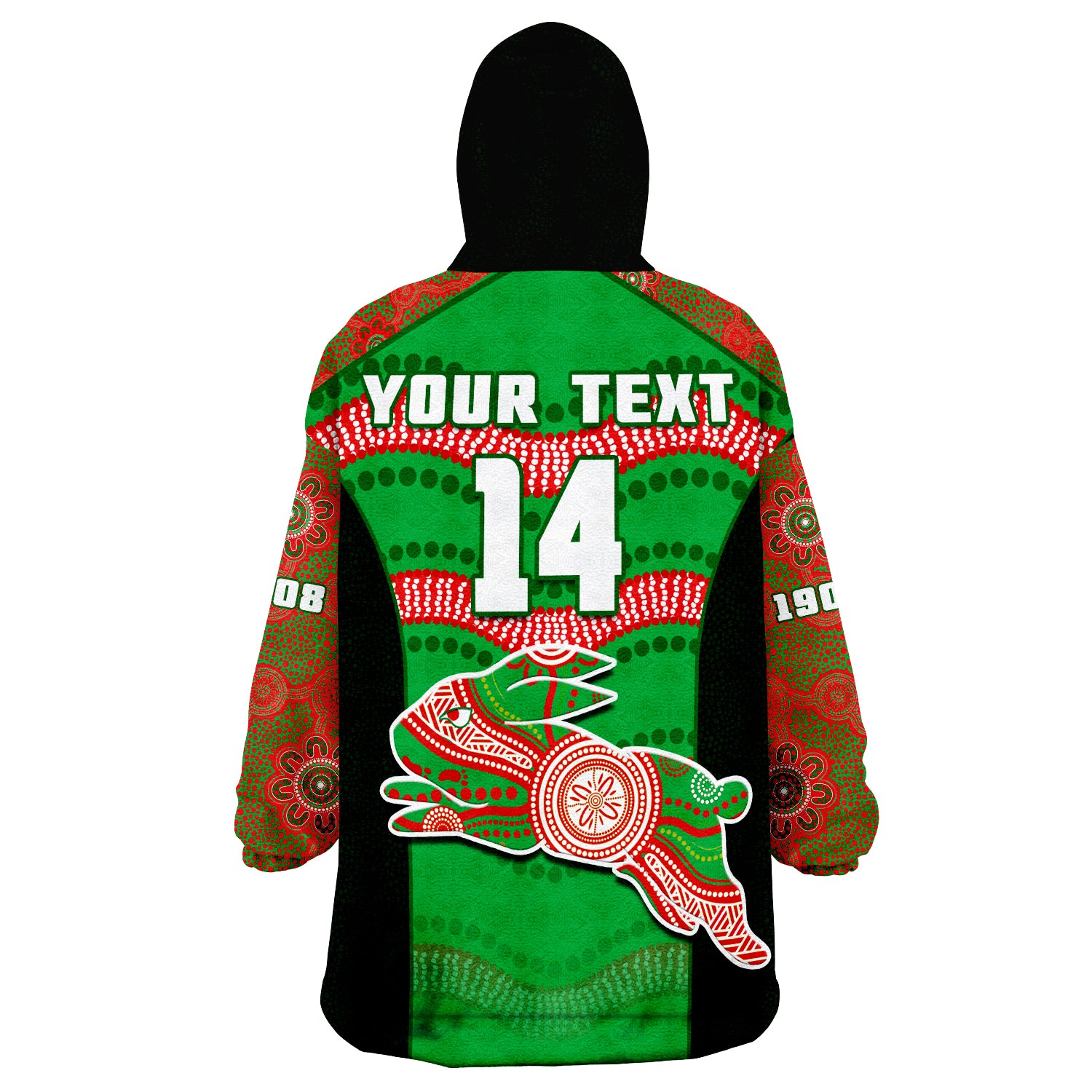 (Custom Text And Number) Rabbitohs Rugby Souths 1908 Aboriginal Dot Painting Go Bunnies Wearable Blanket Hoodie - Vibe Hoodie Shop