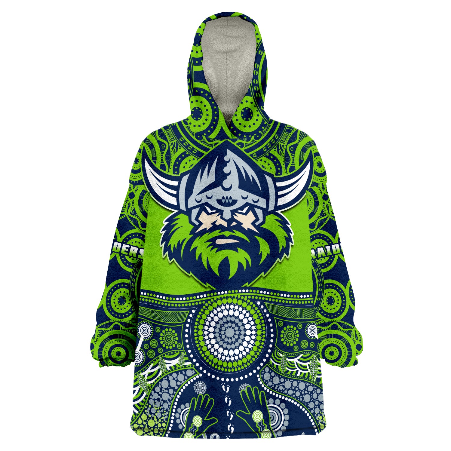 (Custom Text And Number) Raiders Rugby Aboriginal Pattern Wearable Blanket Hoodie - Vibe Hoodie Shop