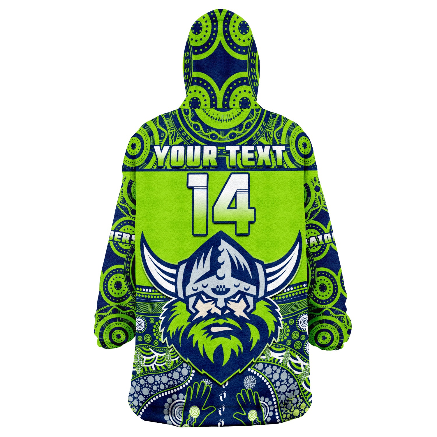 (Custom Text And Number) Raiders Rugby Aboriginal Pattern Wearable Blanket Hoodie - Vibe Hoodie Shop