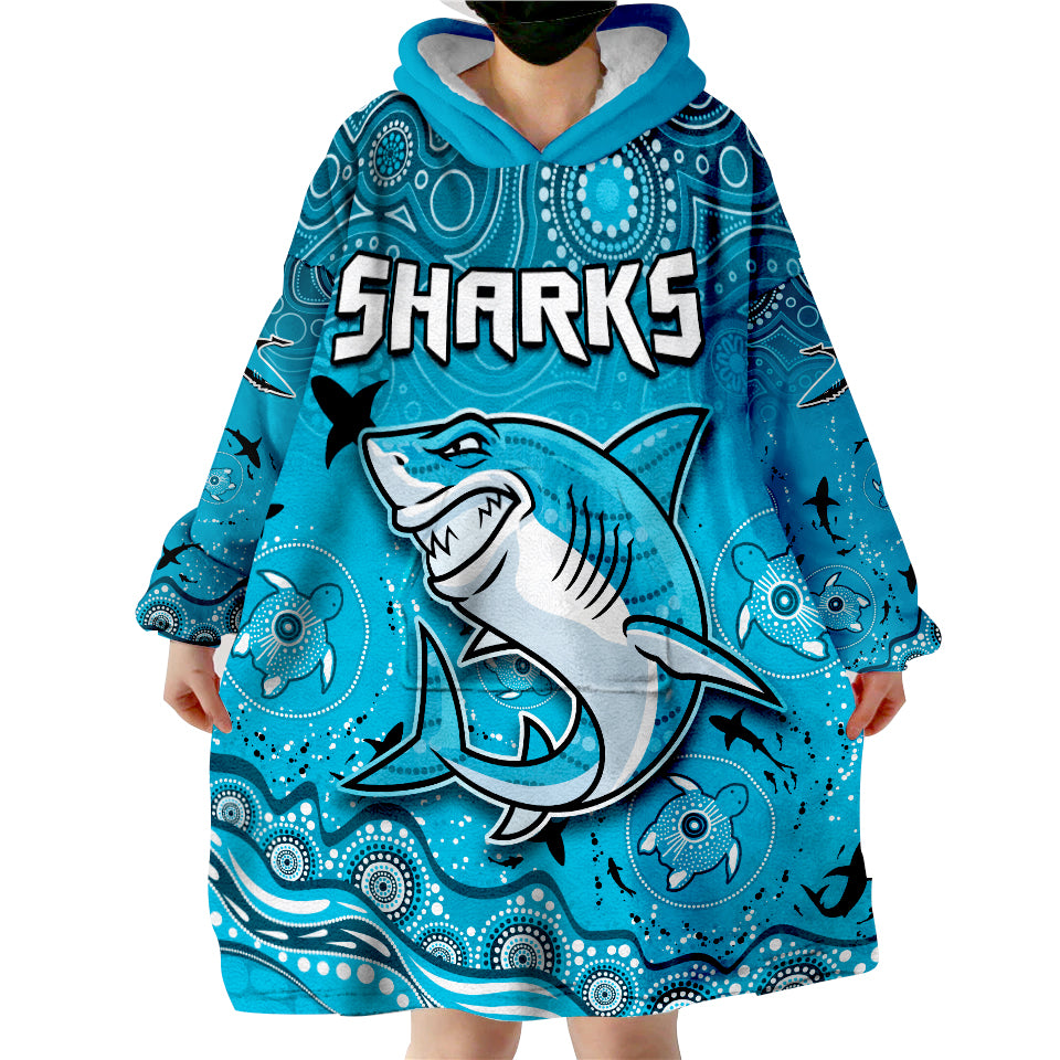 (Custom Text And Number) Sharks Rugby Go Sharkies Aboriginal Special Version Wearable Blanket Hoodie - Vibe Hoodie Shop