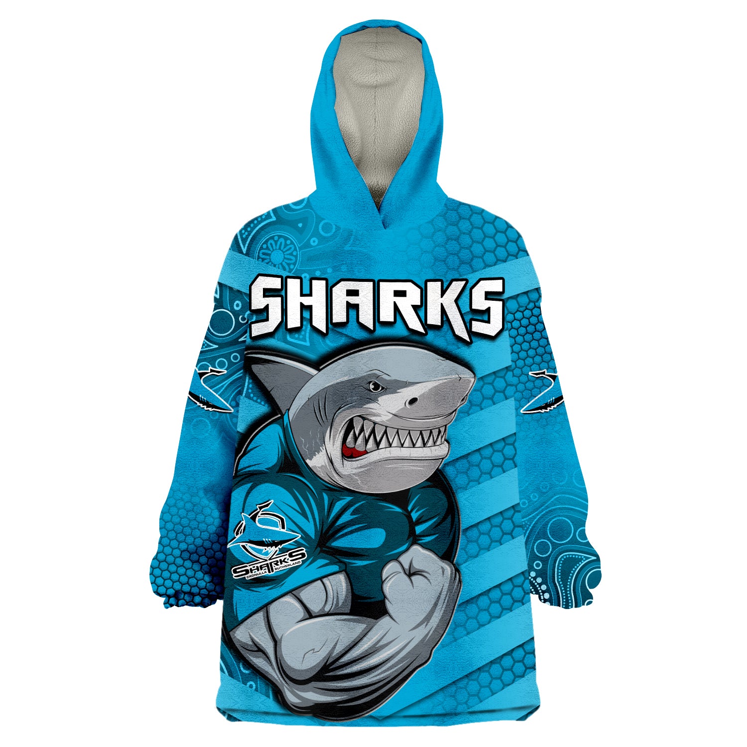 (Custom Text And Number) Sharks Rugby Go Sharkies Aboriginal Sporty Version Wearable Blanket Hoodie - Vibe Hoodie Shop