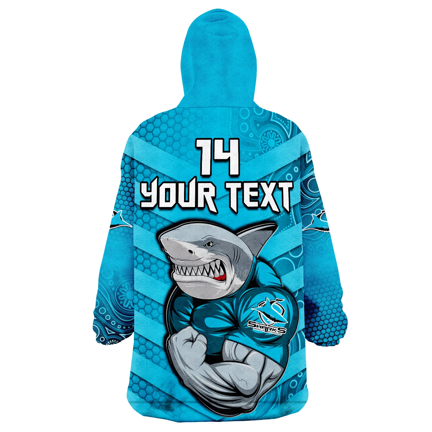 (Custom Text And Number) Sharks Rugby Go Sharkies Aboriginal Sporty Version Wearable Blanket Hoodie - Vibe Hoodie Shop