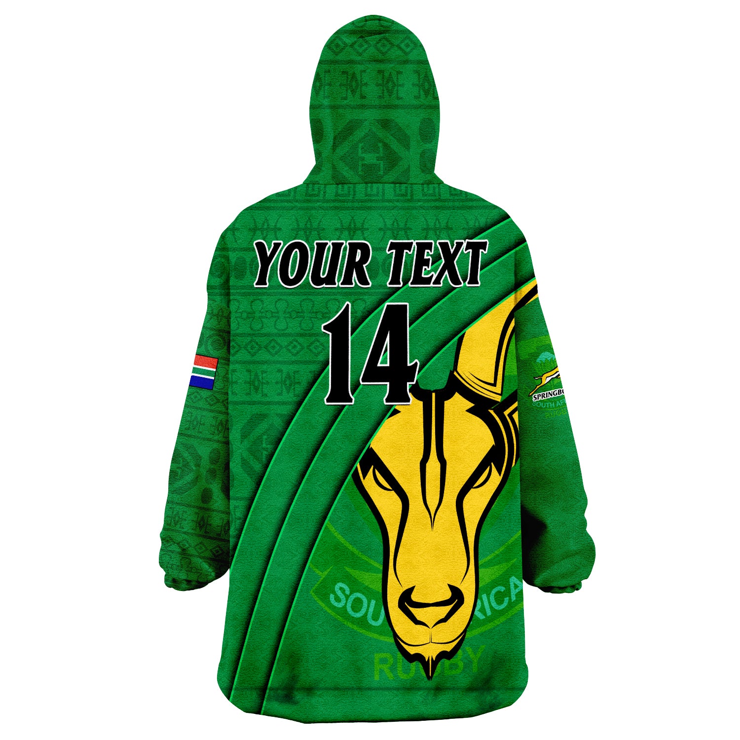 (Custom Text and Number) South Africa Rugby Bokke Springboks With African Pattern Stronger Together Wearable Blanket Hoodie - Vibe Hoodie Shop